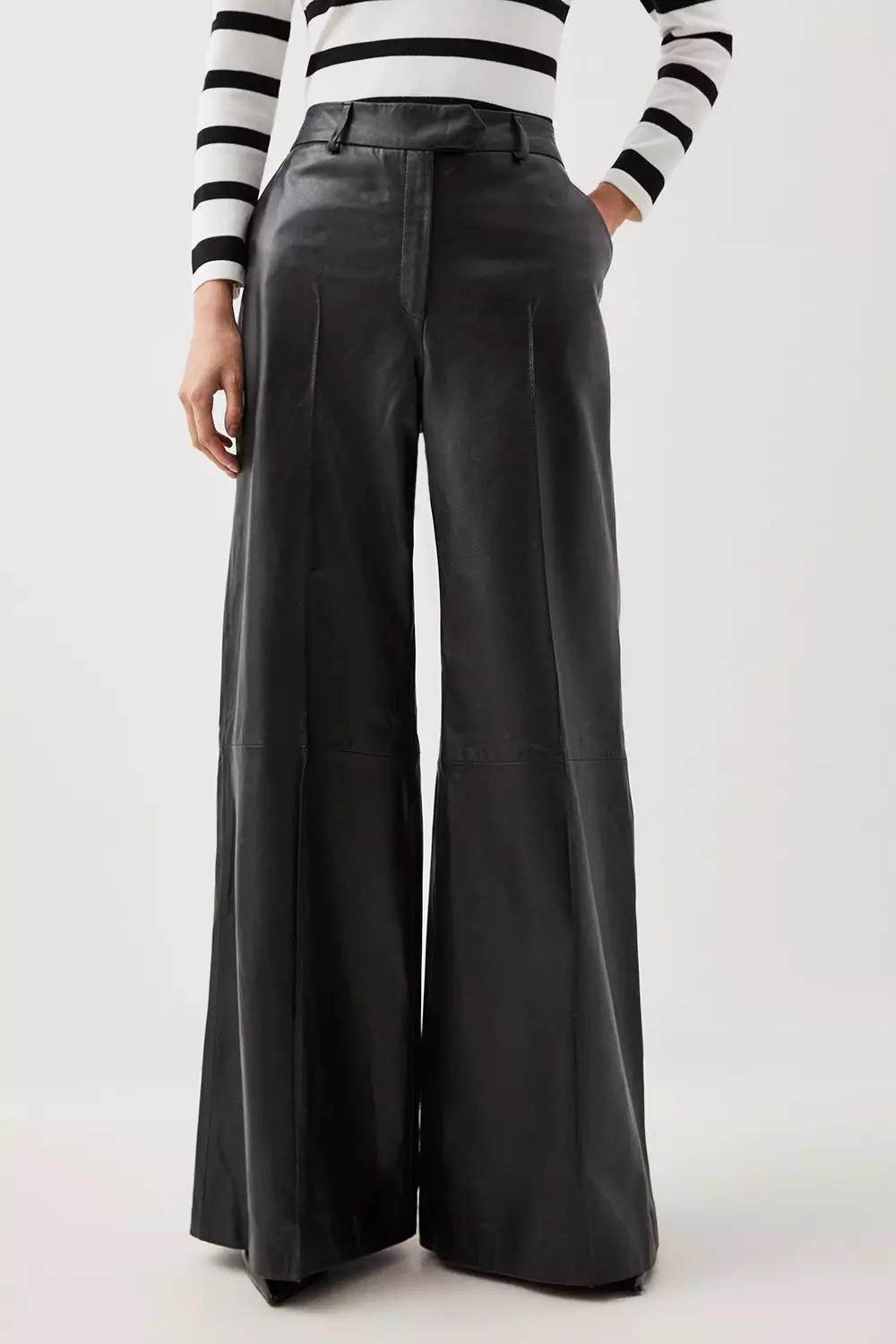 Tall Leather Clean Wide Leg Pants | Karen Millen