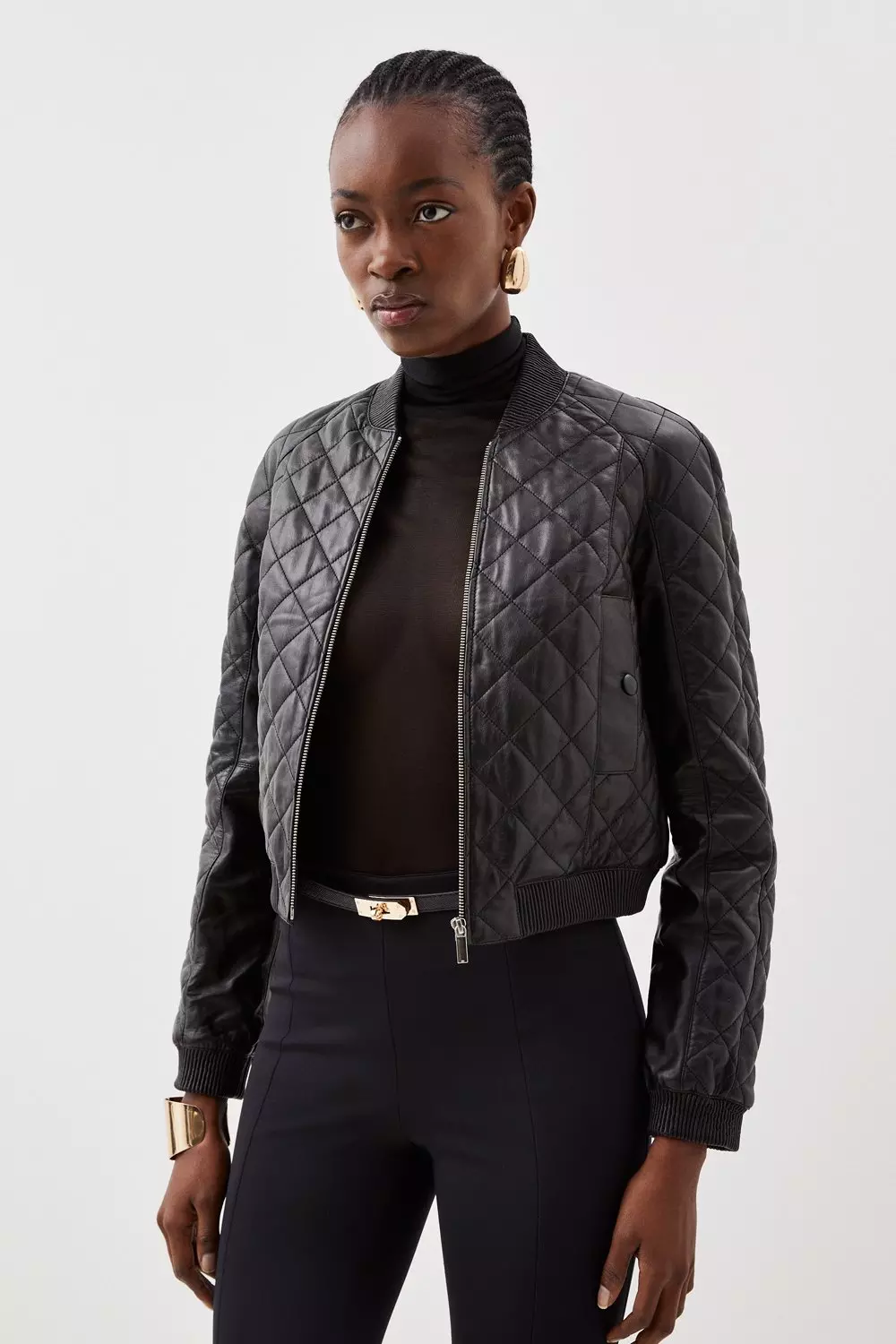 Leather Quilted Bomber Jacket