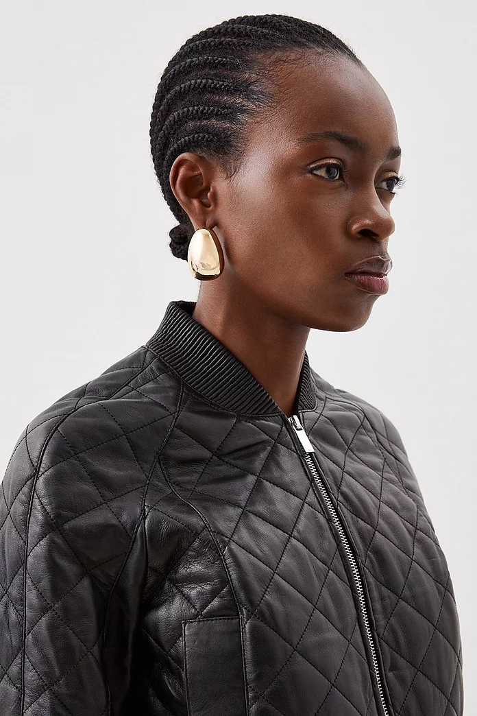 Leather Quilted Bomber Jacket