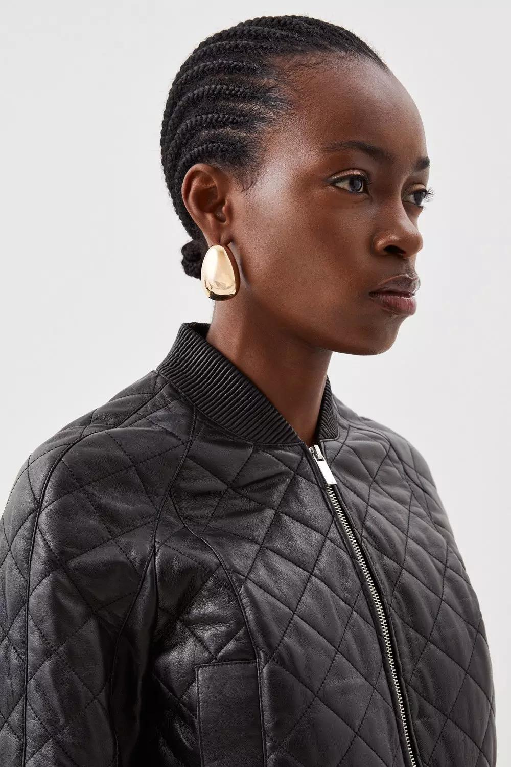 Leather Quilted Bomber Jacket Karen Millen