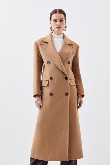 Petite Italian Manteco Wool Blend Double Breasted Coat camel