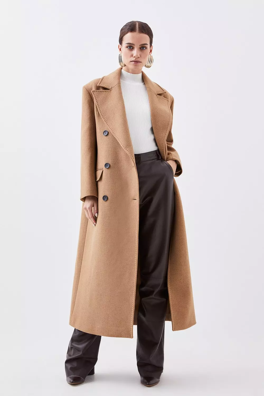 Petite Italian Manteco Wool Blend Double Breasted Coat | Karen Millen