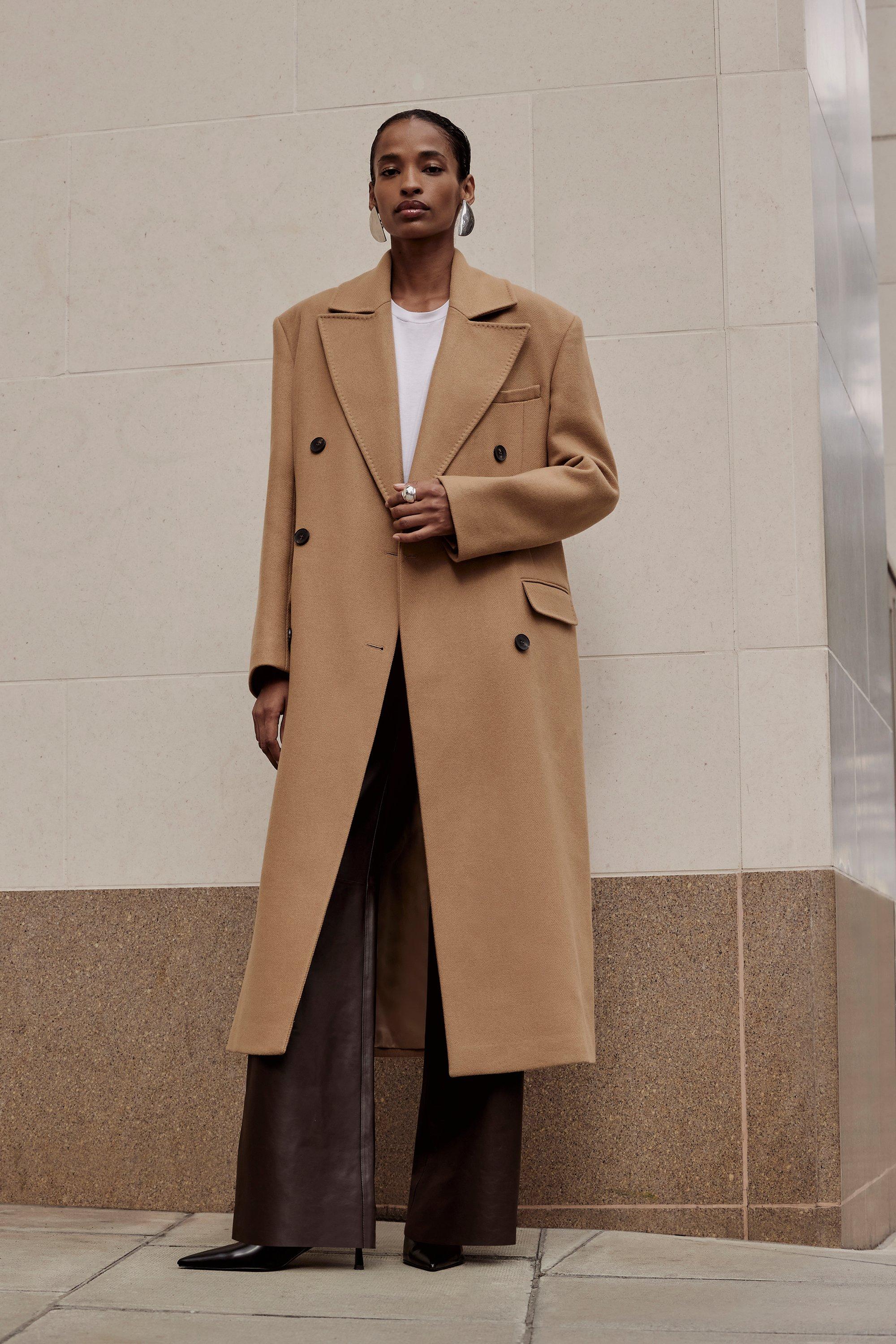 Long fitted cheap camel coat