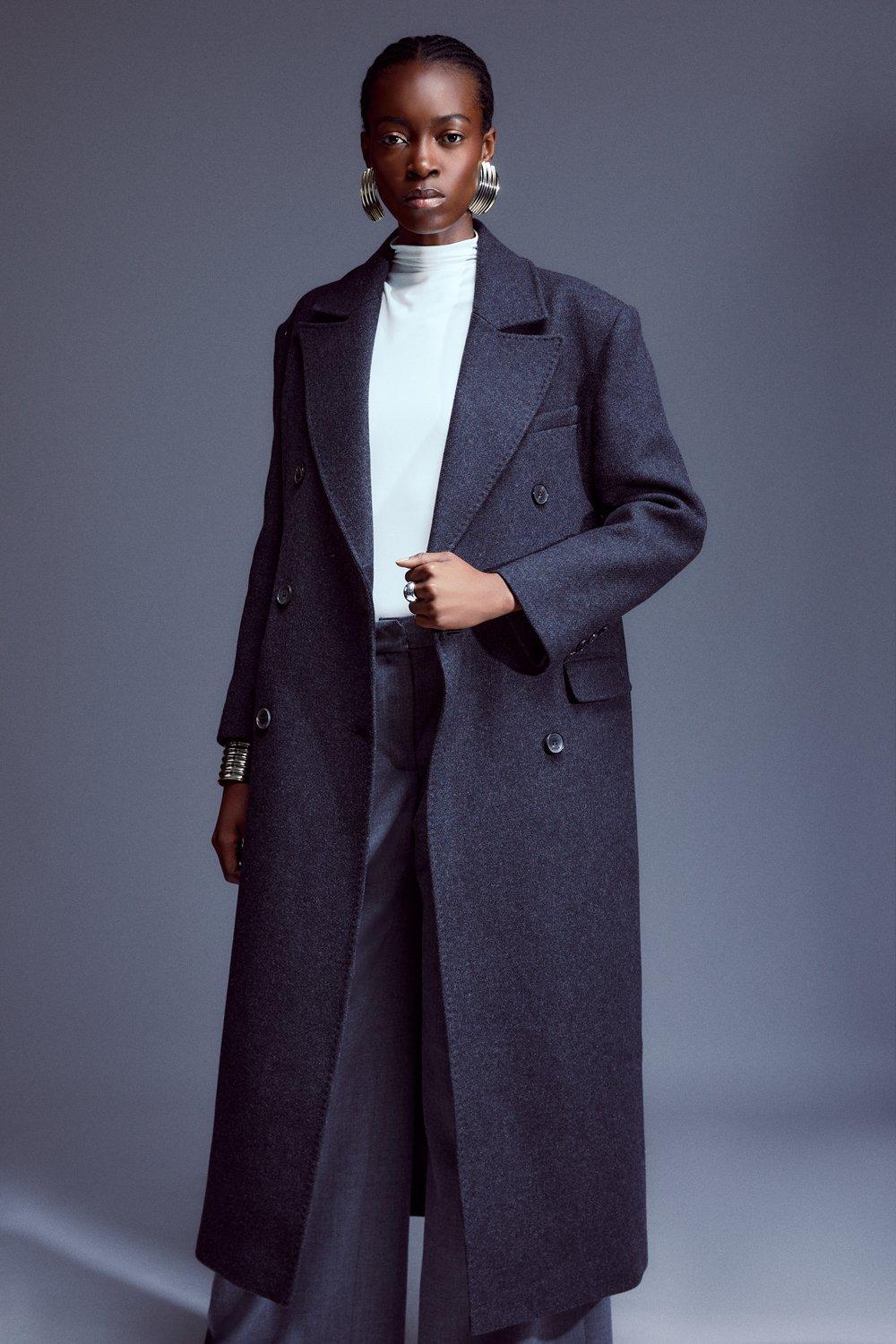 Navy blue coat wool coat warm winter coat midi coat womens