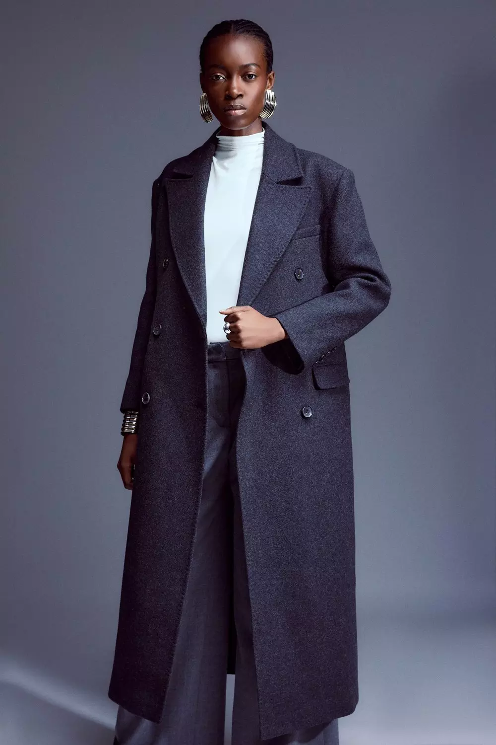 Grey wool cheap double breasted coat