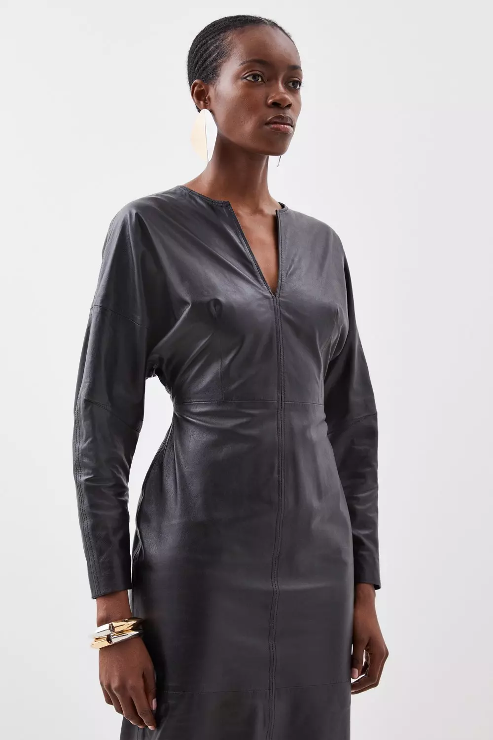 Long sleeve faux leather dress sale