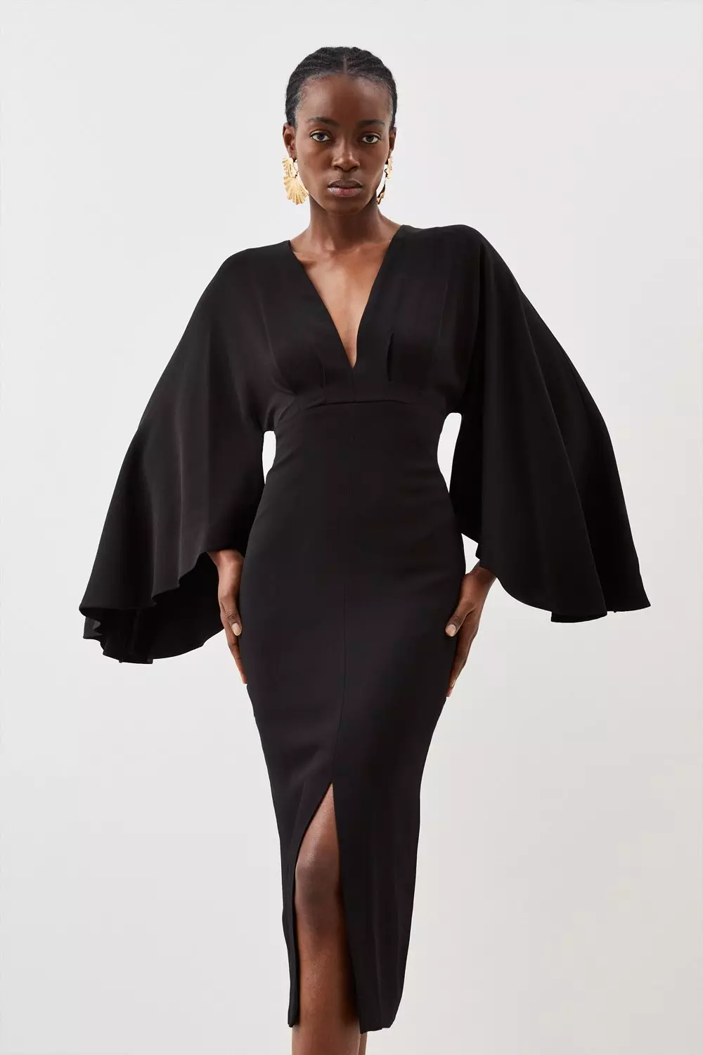 Tailored High Neck Split Sleeve Midi Dress