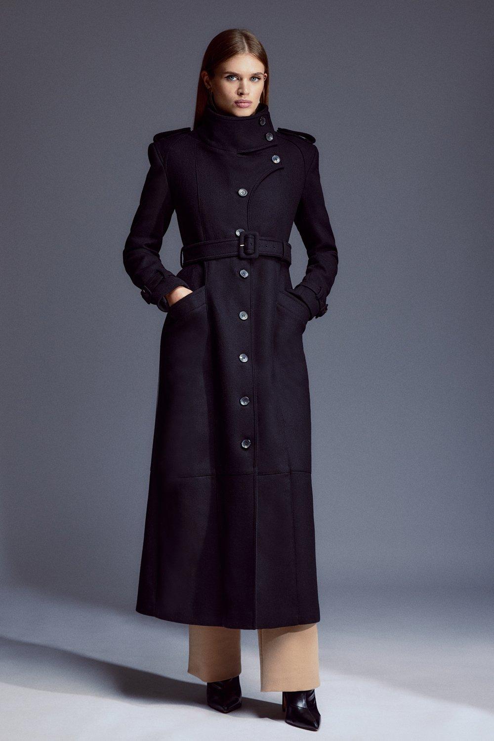 Fitted long sale black coat