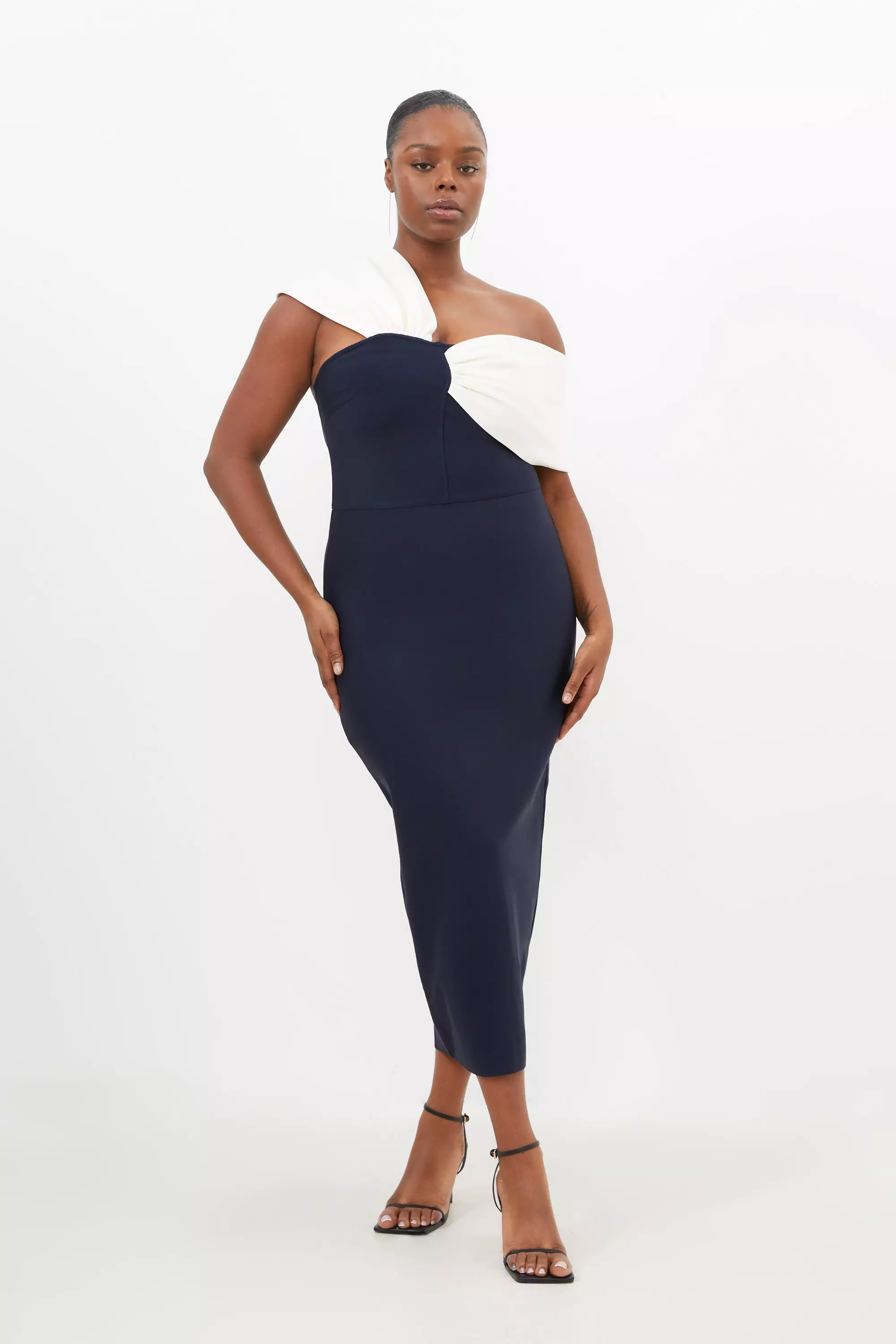 Plus Size Figure Form Bandage Knit Asymmetric Strap Midi Dress Karen Millen