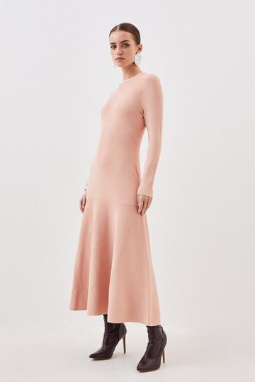 Petite Premium Drape Compact Knit High Low Dress pale pink