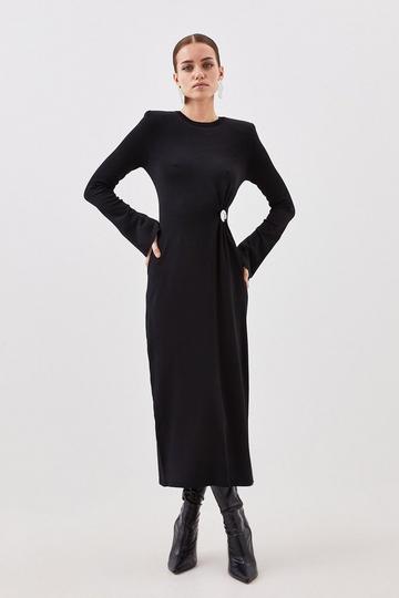 Black Petite Premium Drape Knit Gathered Trim Detail Maxi Dress