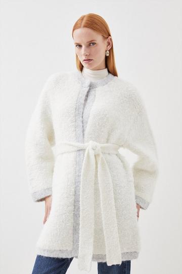 Premium Loopy Textured Belted Knit Jacket ivory