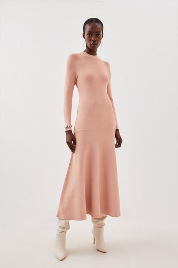 Premium Drape Compact Knit High Low Dress soft pink