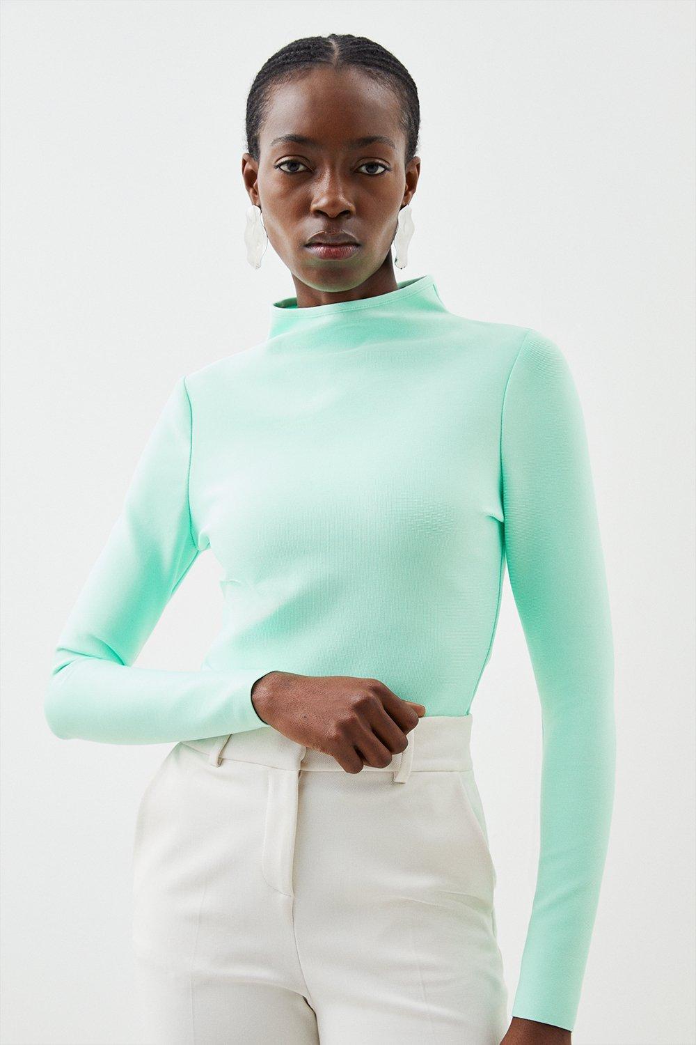 Figure Form Bandage Funnel Neck Knit Top - Jade