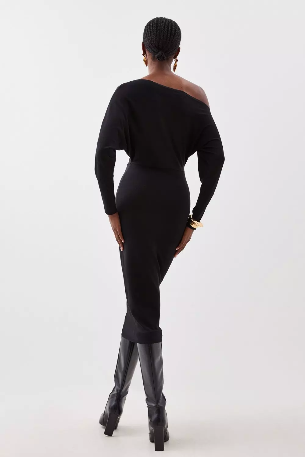 Viscose Blend Knit Asymmetric Neck Midi Dress Karen Millen