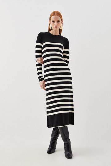 Viscose Blend Knit Stripe Midi Dress mono
