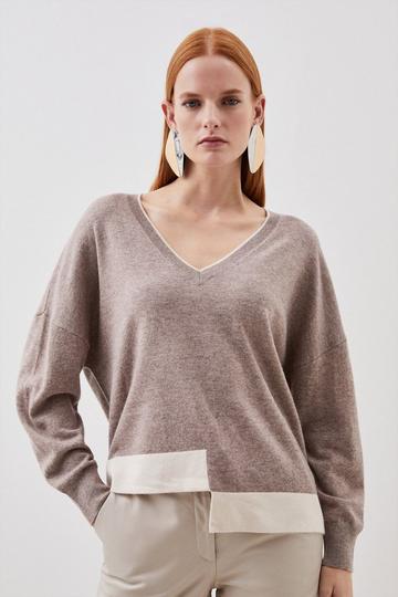 Cashmere Wool Knit Stepped Hem Jumper taupe