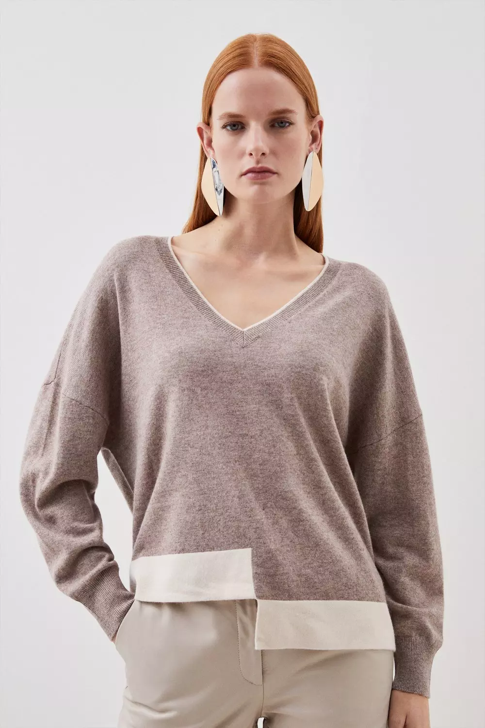 Cashmere Wool Knit Stepped Hem Sweater Karen Millen