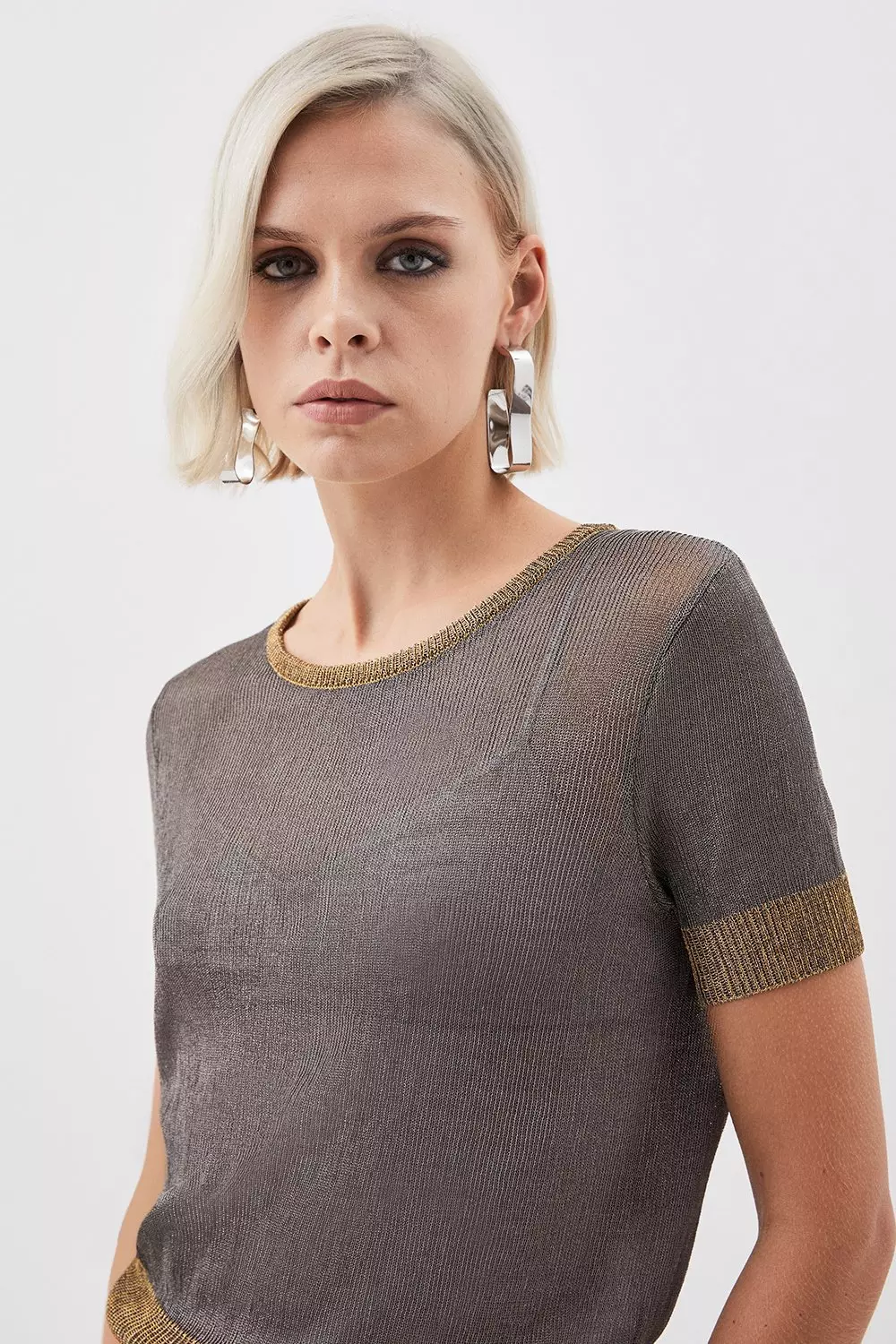 The Founder Premium Metallic Sparkle Knit Top | Karen Millen