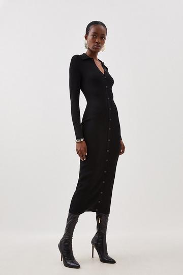 Premium Drape Knit Collared Dress black