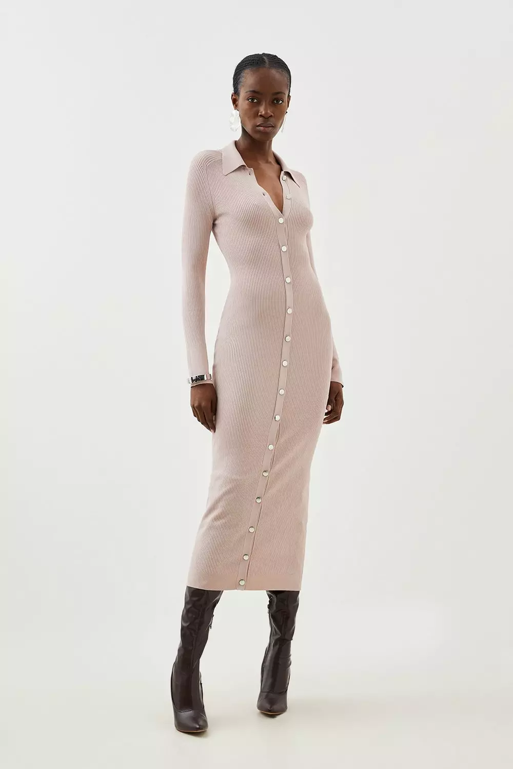 Premium Drape Knit Collared Dress | Karen Millen