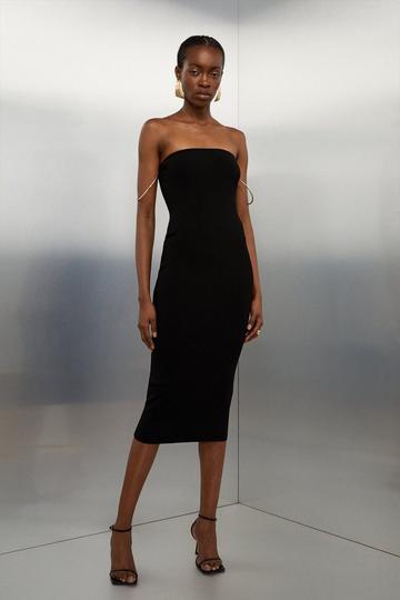 Premium Viscose Blend Body Contouring Bracelet Trim Knit Dress black