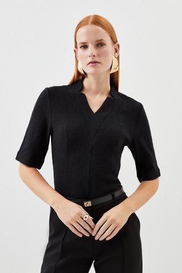 Black Premium 100% Washed Wool Structured Knit Top