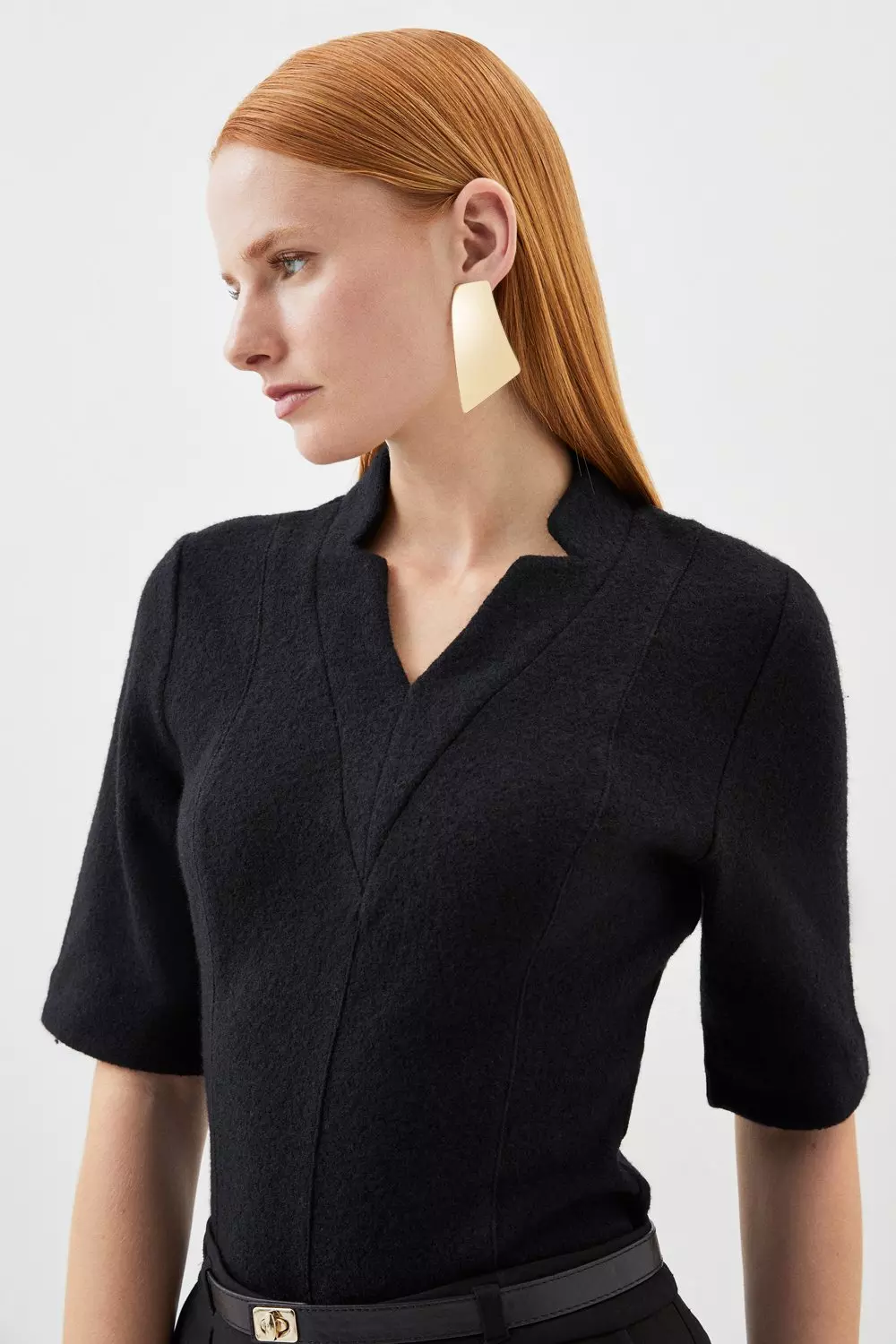 Premium 100% Washed Wool Structured Knit Top | Karen Millen