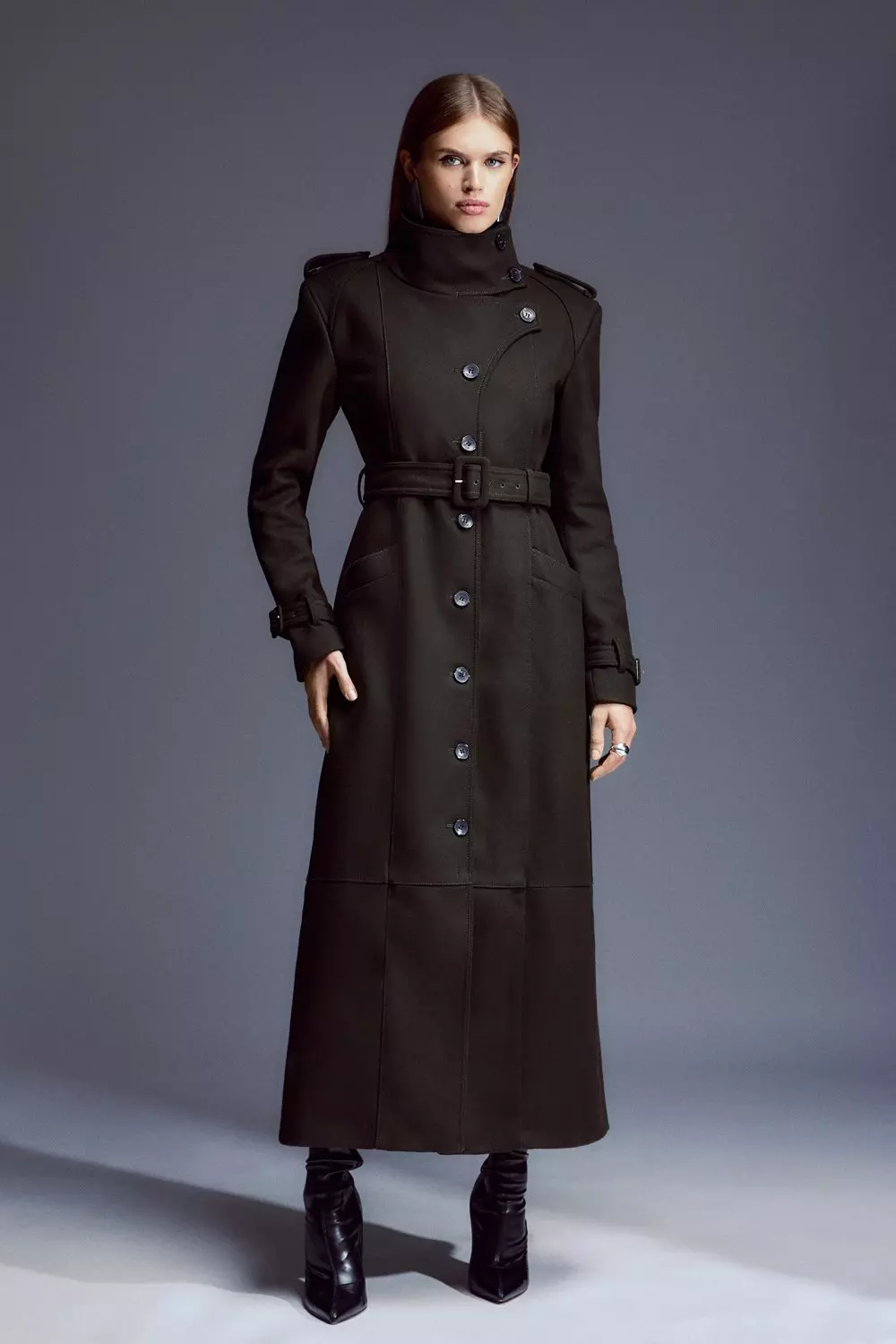 Long black store tailored coat