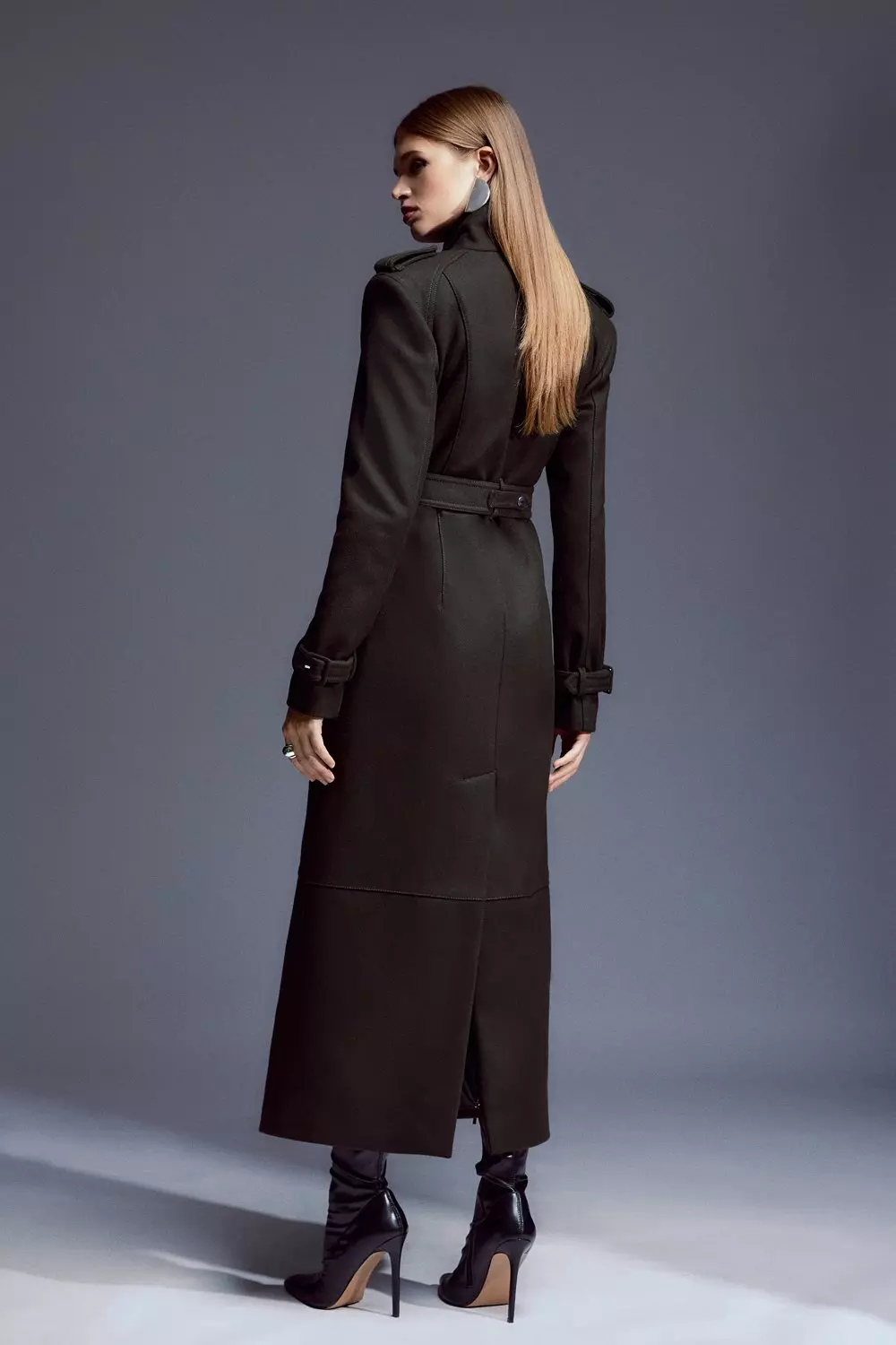 Leather and Wool-Blend Maxi Coat