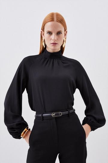 Black Pleated Georgette Woven Top