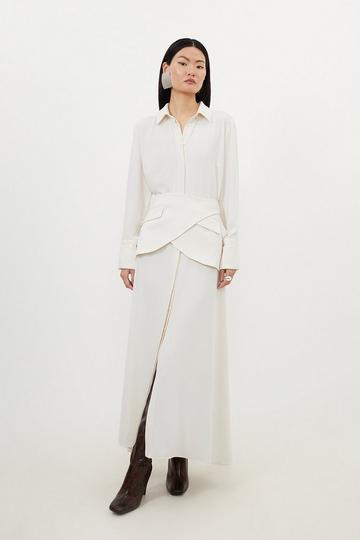 Soft Tailored Belted Maxi Shirt Dress ivory