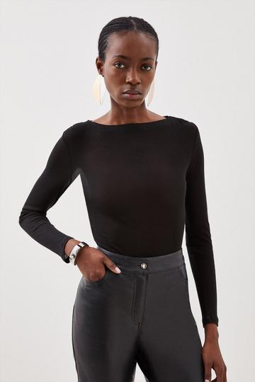 Black Premium Jersey Wool Blend Long Sleeve Top