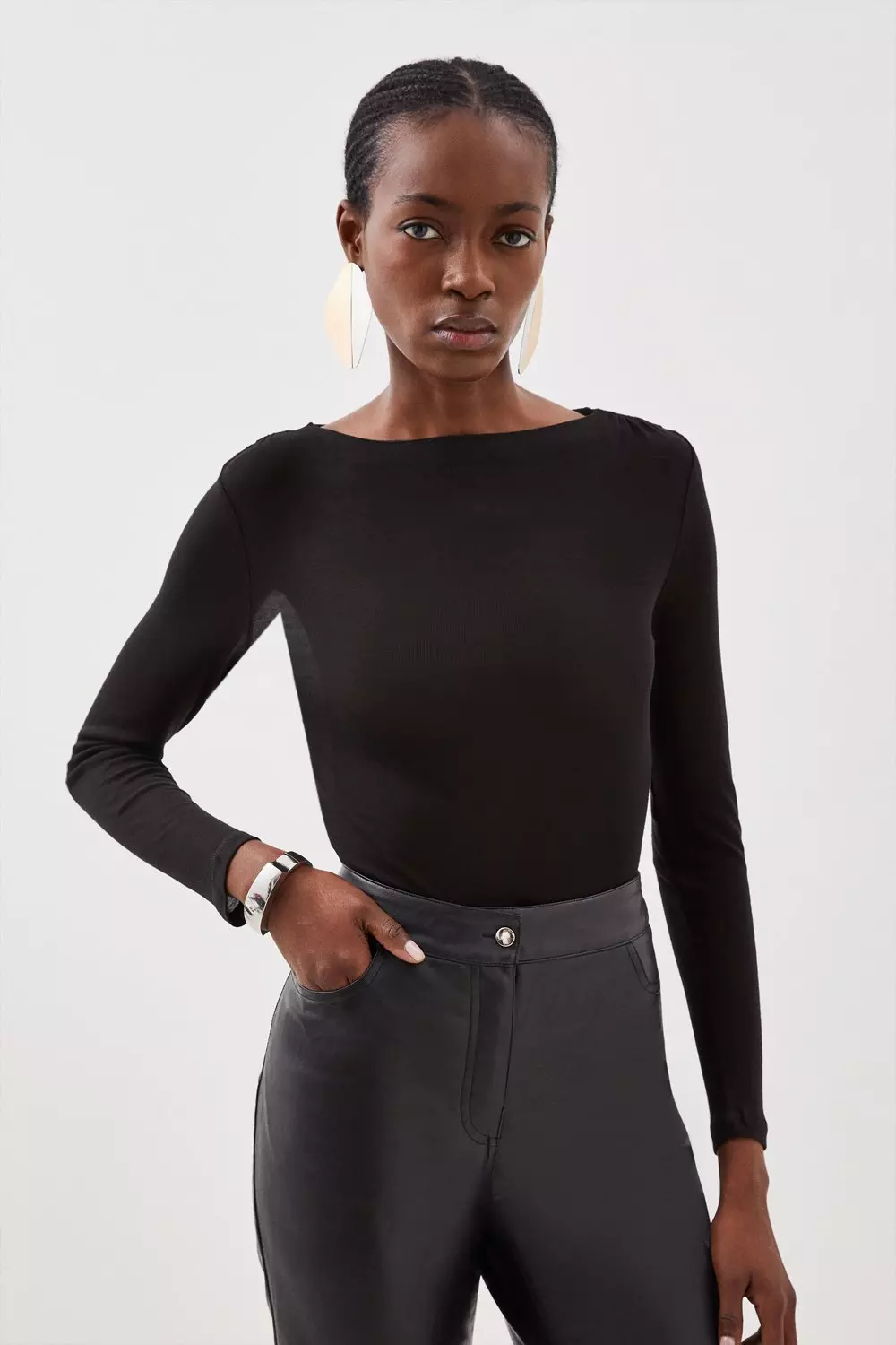 Premium Jersey Wool Blend Long Sleeve Top Karen Millen