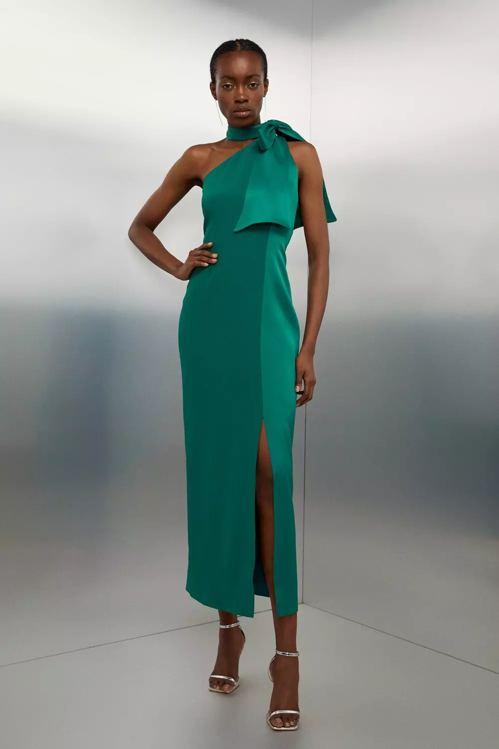 Green tie neck dress sale