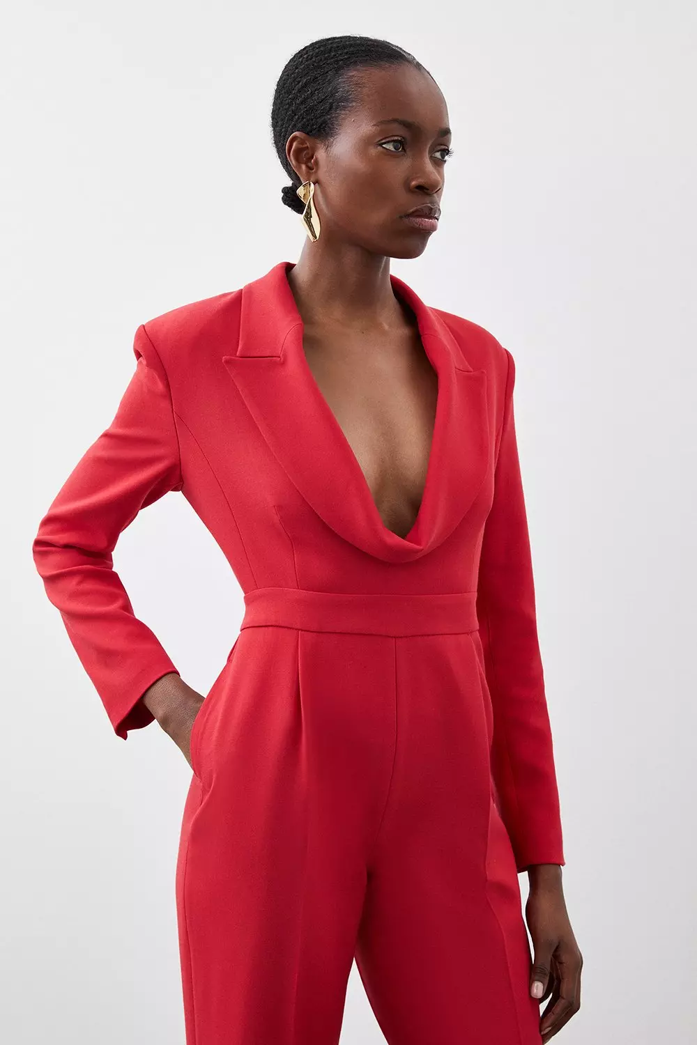 Red jumpsuit with blazer online