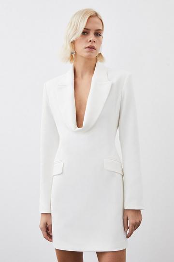 Ivory White Curved Neckline Tailored Blazer Dress