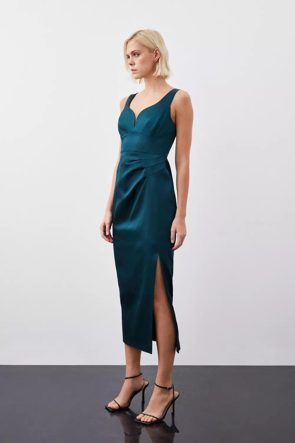 Tailored Italian Structured Satin Corset Detail Maxi Dress | Karen Millen