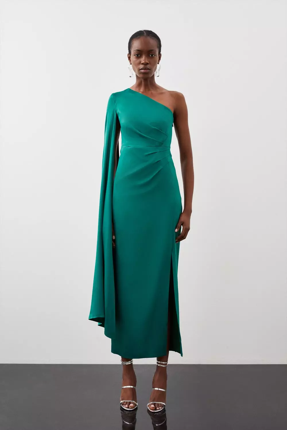 Tailored Satin Back Crepe Drape One Shoulder Maxi Dress Karen Millen