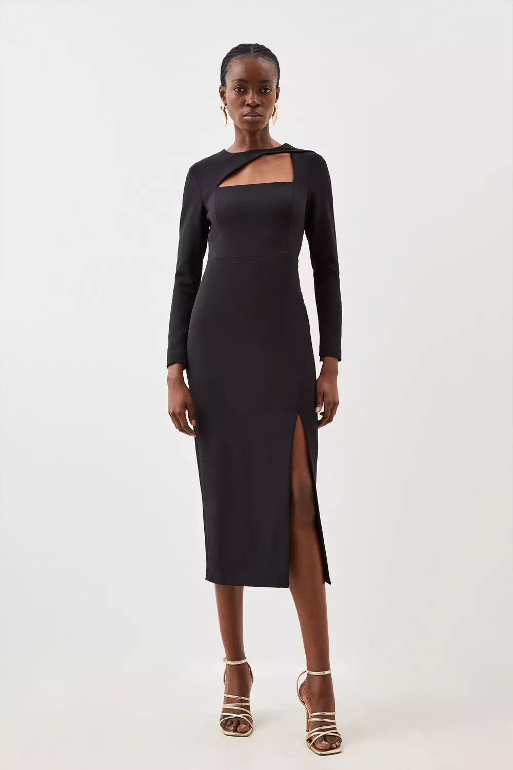 Tailored Stretch Crepe Asymmetric Panel Pencil Dress Karen Millen