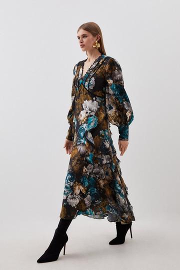 Winter Floral Printed Woven Maxi Dress floral