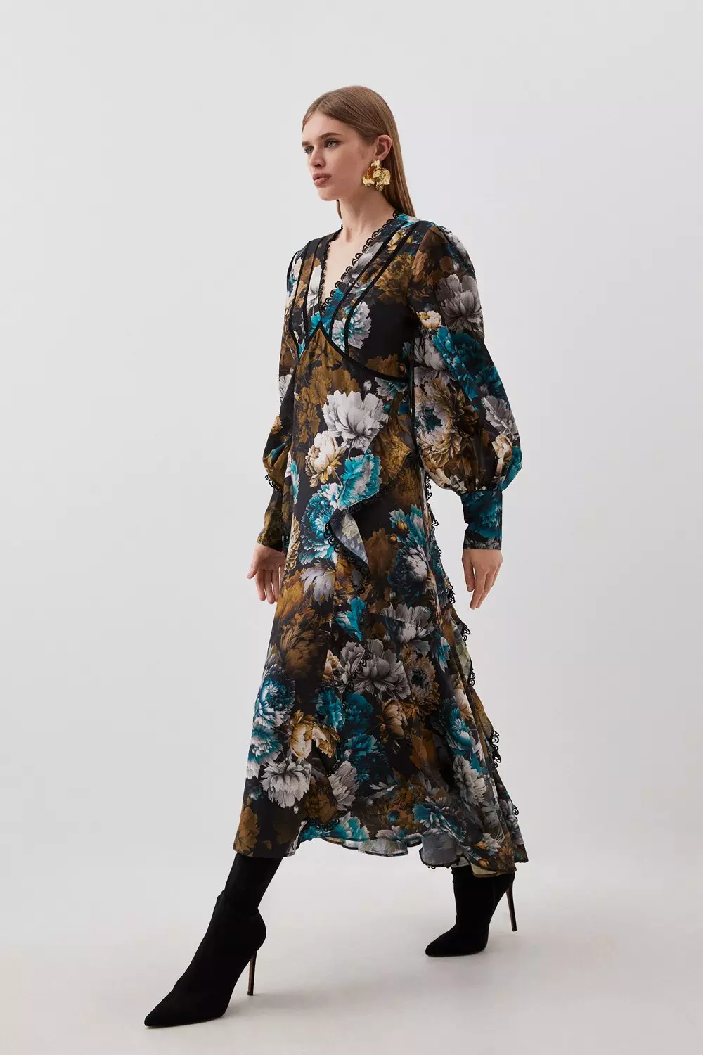 Winter Floral Printed Woven Maxi Dress | Karen Millen