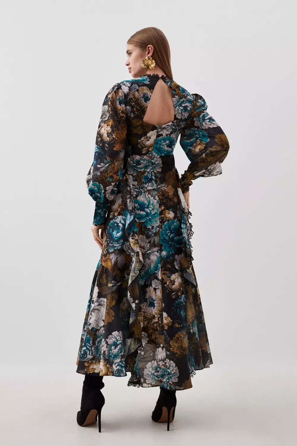 Winter Floral Printed Woven Maxi Dress | Karen Millen