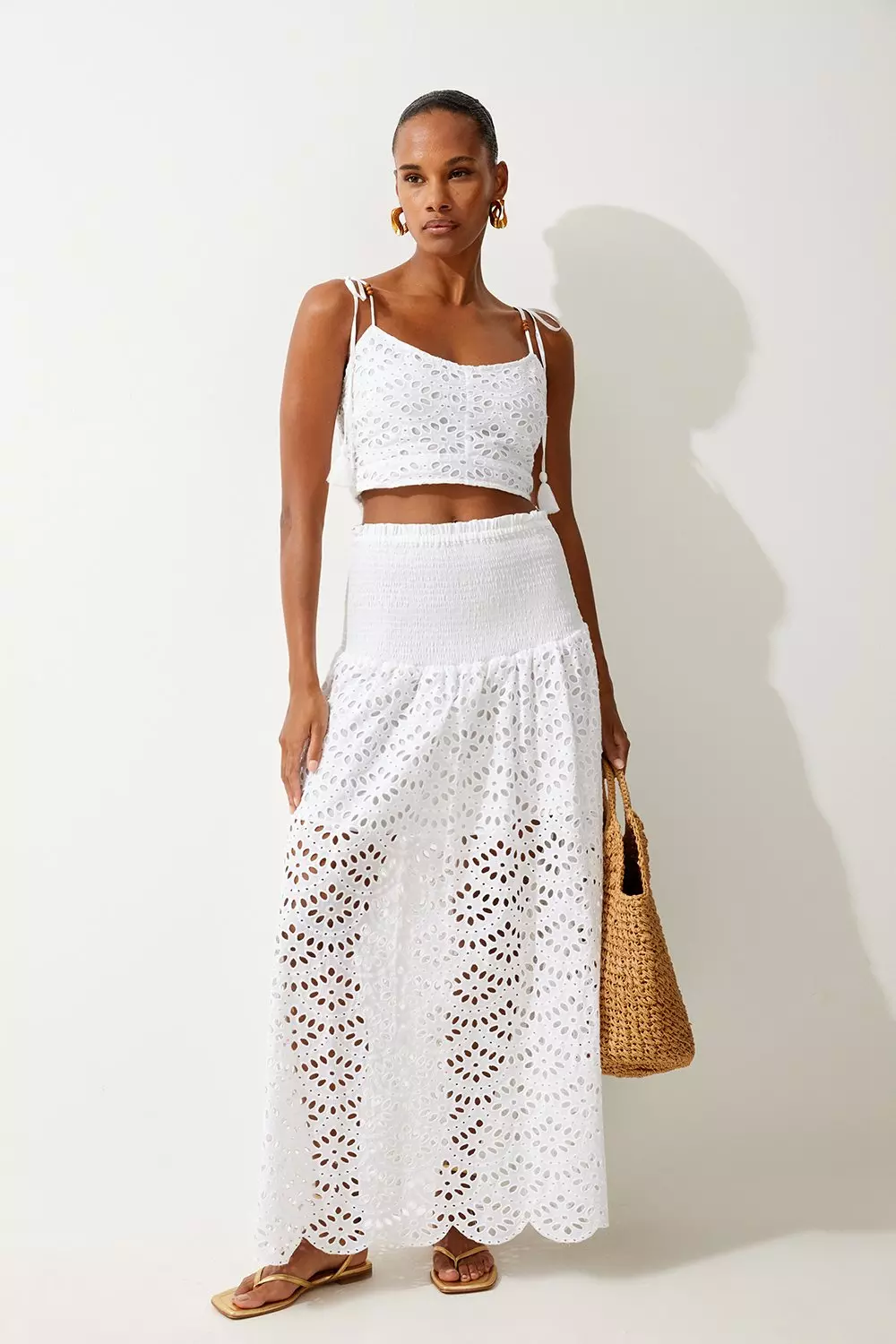 Beach Cotton Eyelet Maxi Skirt And Top Two-Piece