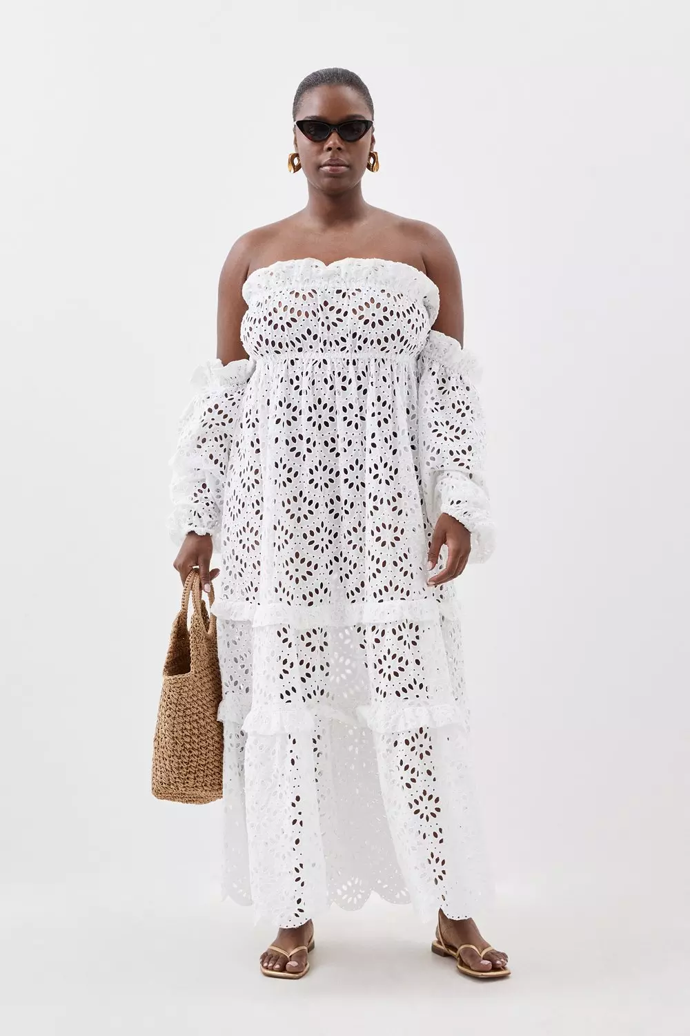 Plus Size Off Shoulder Eyelet Maxi Beach Dress