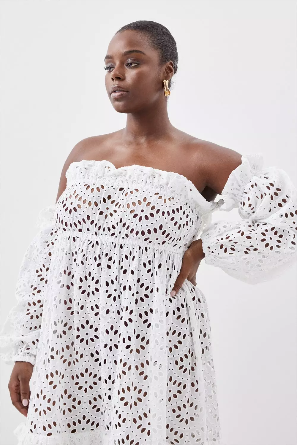 White crochet off outlet the shoulder dress