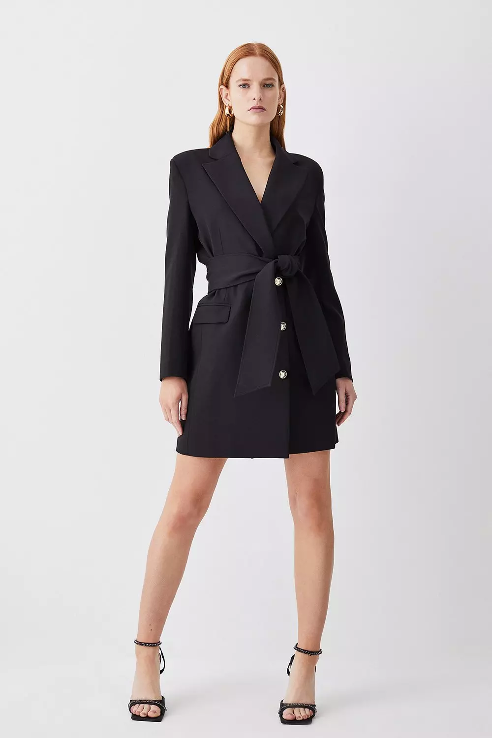 Tailored Compact Essential Self Tie Belted Tuxedo Blazer Mini Dress | Karen  Millen