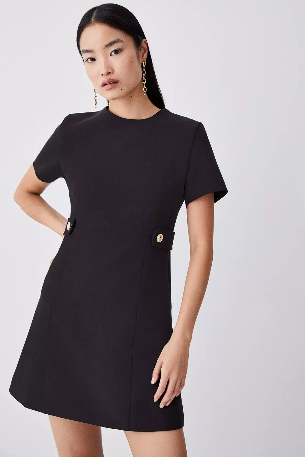 Petite Tailored Compact Essential Waist Tab Detail Mini Dress Karen Millen