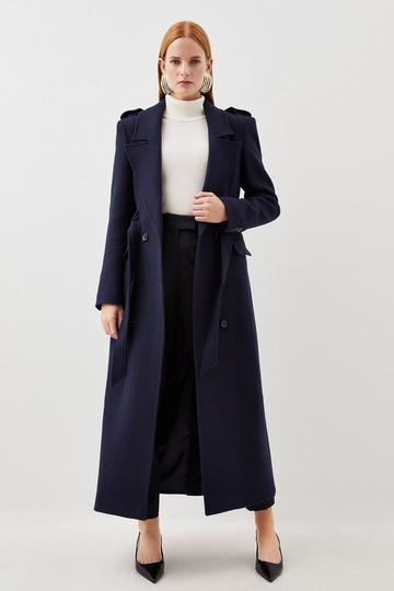 Navy Italian Wool Blend Belted Double Breasted Coat