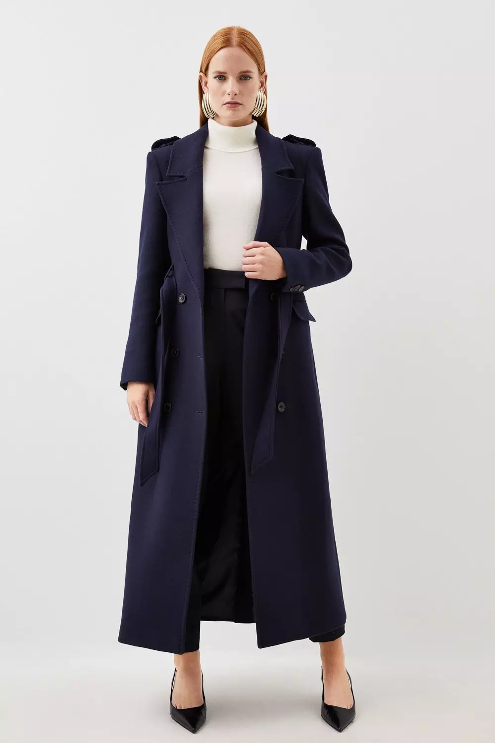 Navy belted wool store coat